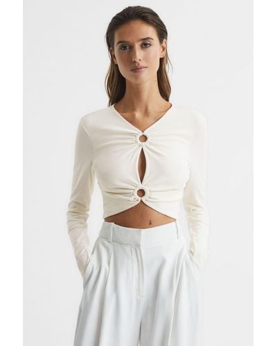 Reiss Hannah - Cream Ring Front Crop Top, L - White