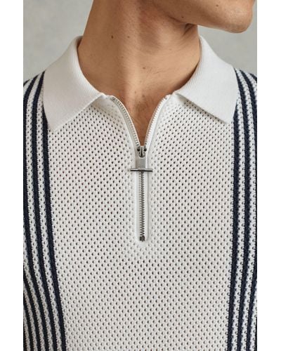 Reiss Berlin - Blue/white Open-stitch Half-zip Polo Shirt, Xl - Multicolor