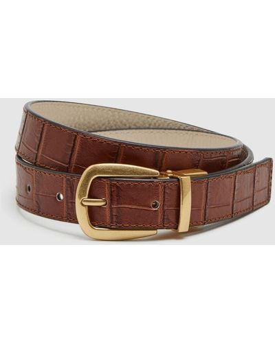 Reiss Madison - White/tan Reversible Leather Belt - Brown