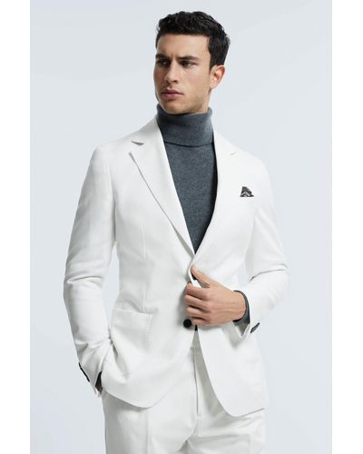 ATELIER Sea Cotton Slim Fit Single Breasted Blazer - White