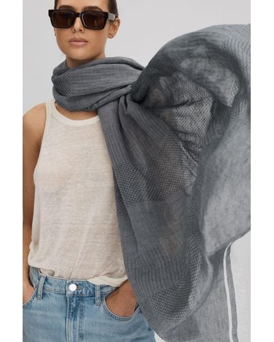 Reiss Dixie - Blue Modal Blend Yarn Dyed Scarf, One - Gray
