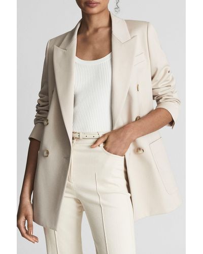 Reiss Alyx - Neutral Nrd Alyx Double Breasted Twill Blazer, Us 10 - Natural