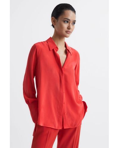 Reiss Kia - Coral Silk Shirt, Us 14 - Red