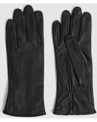 Reiss Giselle - Black Leather Ruched Gloves