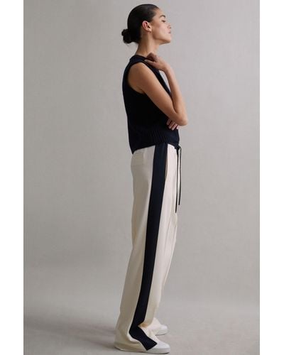 Reiss Wide - Cream May Leg Contrast Stripe Drawstring Pants - Gray
