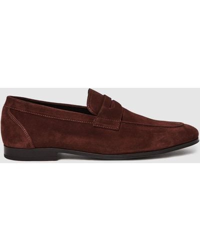Reiss Bray - Rust Bray Suede Slip On Loafers - Blue