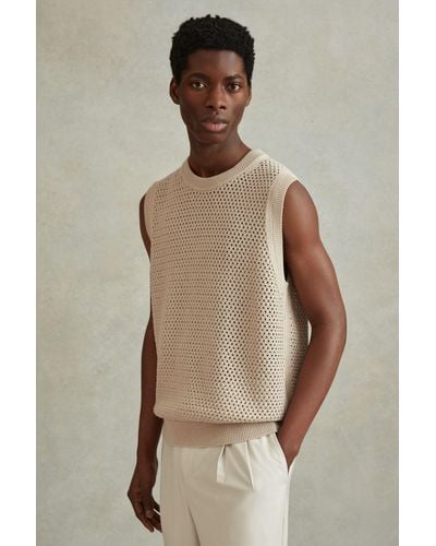 Reiss Dandy - Soft Taupe Cotton Blend Crochet Vest, Xs - Natural