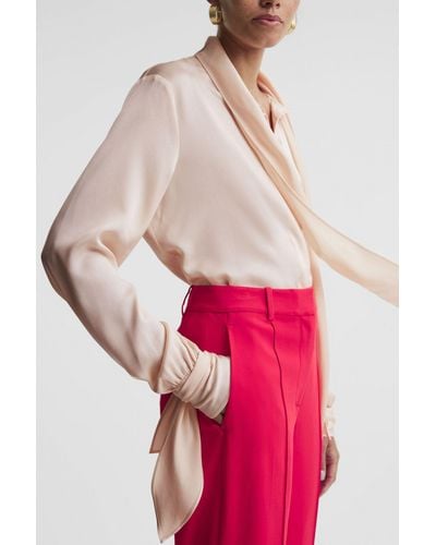 Reiss Giselle - Nude Tie Detail Blouse - Pink