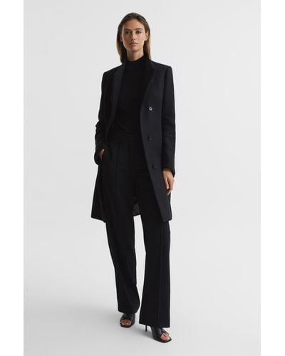 Reiss Mia - Black Wool Blend Mid-length Coat, Us 0