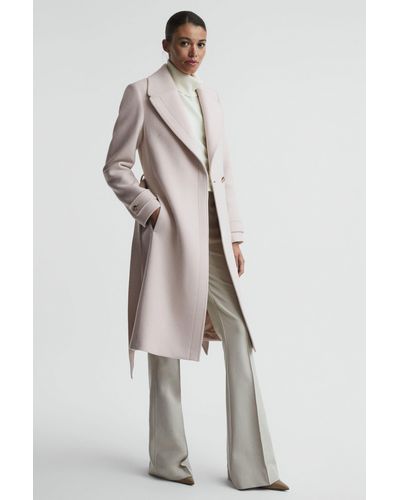 Reiss Tor - Neutral Relaxed Wool Blend Belted Coat - Natural