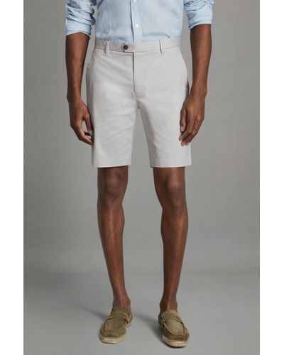 Reiss Wicket - Ice Gray Modern Fit Cotton Blend Chino Shorts