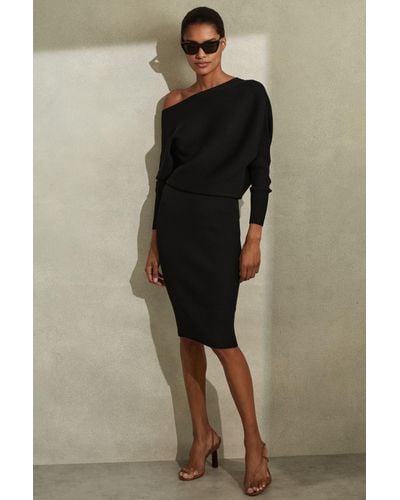 Reiss Lara Off-the-shoulder Stretch-knit Midi Dress - Black