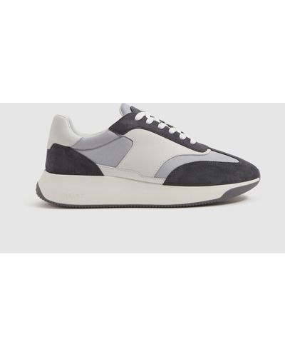 Reiss Emmett - Gray Mix Leather Suede Running Sneakers, Uk 10 Eu 44 - White