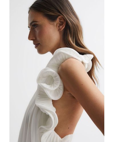 Reiss Halter Neck Frill Mini Dress - White