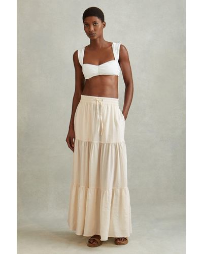 Reiss Tammy - Neutral Tiered Drawstring Maxi Skirt - Natural
