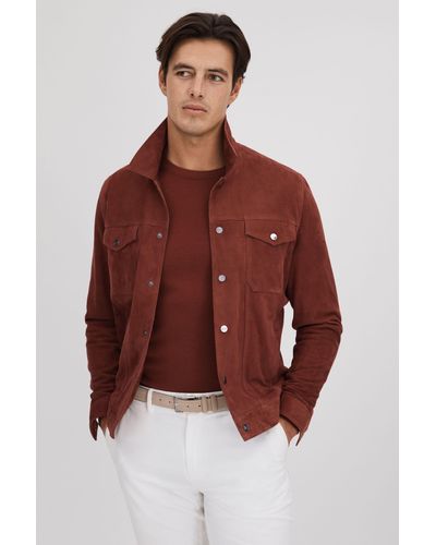 Reiss Nico - Rust Suede Twin Pocket Overshirt, Xs - Red