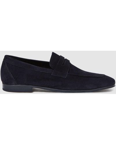 Reiss Bray - Navy Suede Slip On Loafers - Blue