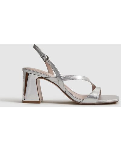 Reiss Alice - Silver Strappy Leather Heeled Sandals - White