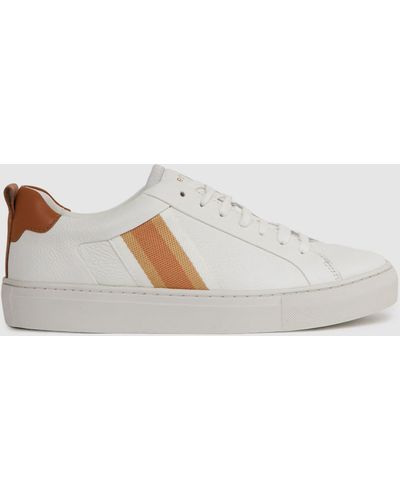Reiss Fresh White Leather Side Stripe Sneakers - Multicolor