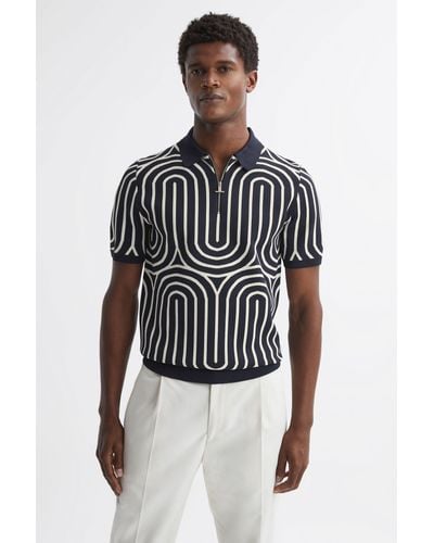 Reiss Maycross - Navy/white Half-zip Striped Polo T-shirt, S - Multicolor
