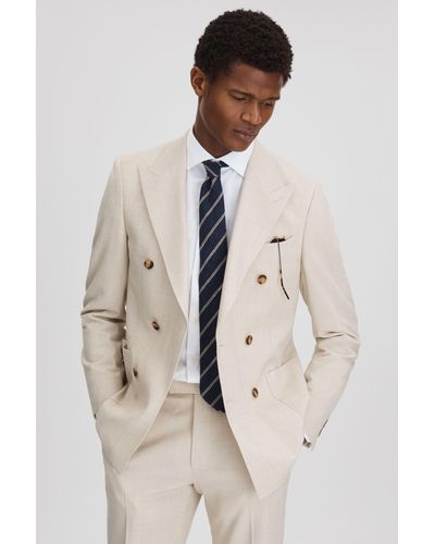 Reiss Belmont - Stone Slim Fit Double Breasted Blazer, Uk 46 - Natural