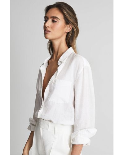 Reiss Campbell - White Linen Long Sleeve Shirt, Us 6