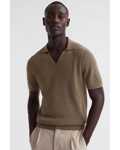 Reiss Thames - Bronze Slim Fit Knitted Cotton Shirt - Brown