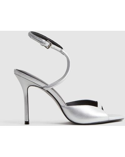 Reiss Harper - Silver Leather Strappy Heels - Black