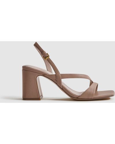 Reiss Alice - Nude Strappy Leather Heeled Sandals - White