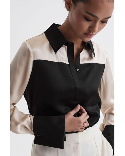 Reiss Lorey - Black/champagne Silk Colourblock Shirt