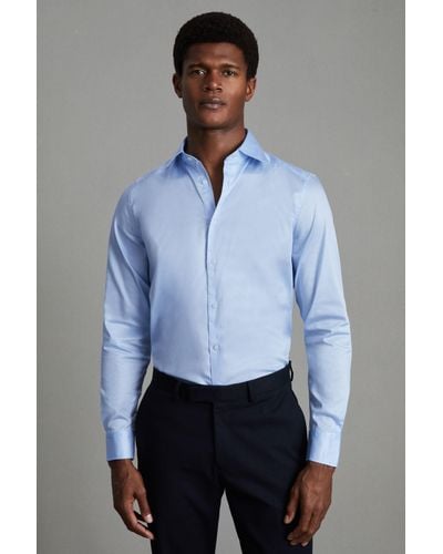 Reiss Frontier - Blue Slim Fit Cotton Blend Shirt, Uk X-large