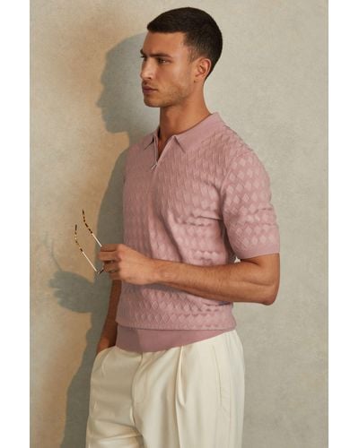 Reiss Rizzo - Soft Pink Half-zip Knitted Polo Shirt - Multicolor