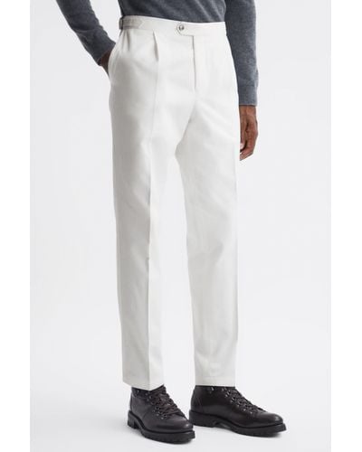 Oscar Jacobson Oscar Slim Fit Adjustable Cotton Pants - White