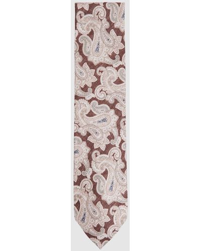 Reiss Giovanni - Tobacco/oatmeal Silk Paisley Print Tie, One - Multicolor