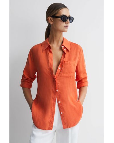 Reiss Campbell - Orange Linen Long Sleeve Shirt