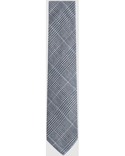 Reiss Tino - Airforce Blue Silk Prince Of Wales Check Tie, One - Gray