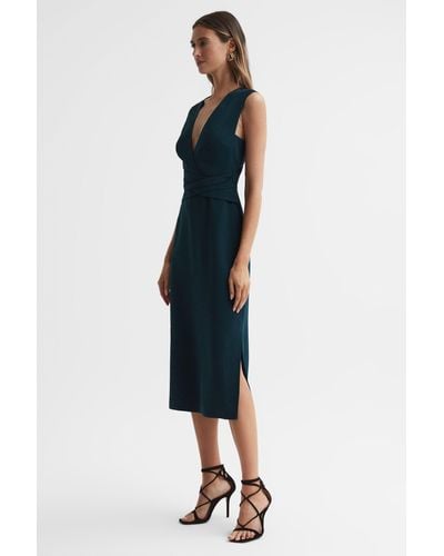 Reiss Jayla Cross-over Slim-fit Woven Midi Dress - Blue