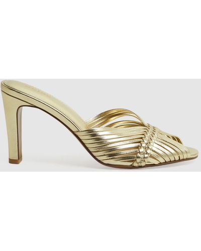 Reiss Imogen Woven Heeled Mules - Gold Leather Plain - Metallic