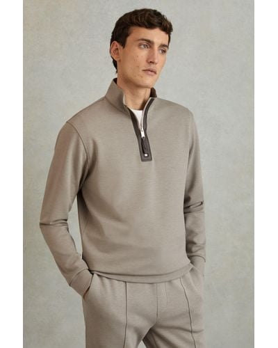 Reiss Hale - Taupe Contrast Half-zip Funnel Neck Sweater - Natural