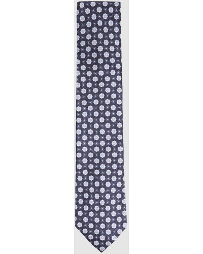 Reiss Basilica - Eclipse Blue Silk Floral Print Tie, One - White