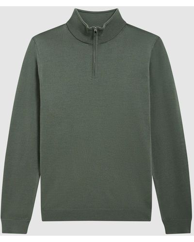 Reiss Blackhall - Ivy Green Merino Wool Half-zip Funnel Neck Sweater, Xl - Multicolor