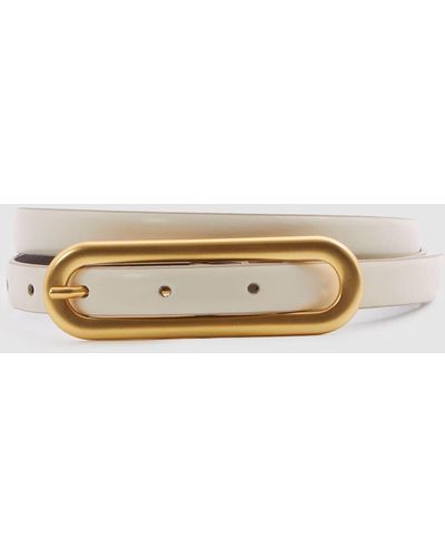 Reiss Chaya - Off White Thin Leather Elongated Buckle Belt - Natural