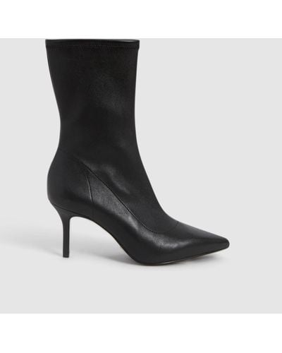Reiss Caley - Black Pointed Kitten Heel Leather Boots, Us 10.5