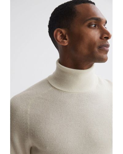 Reiss Skipton - Ecru Slim Fit Wool Roll Neck Sweater, M - Brown