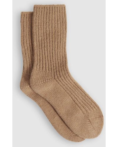 Reiss Carmen - Camel Wool Blend Ribbed Socks, Uk 3-5 - Natural