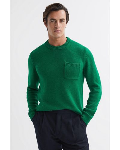 Reiss Stratford - Bright Green Wool Blend Chunky Crew Neck Sweater