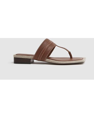 Reiss Quinn - Tan Leather Strap Thong Sandals - Natural
