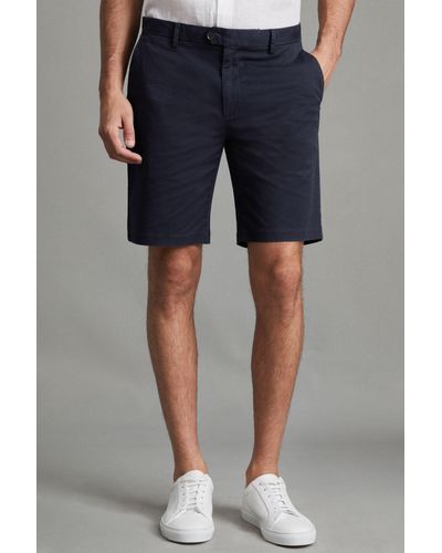 Reiss Wicket - Navy Modern Fit Cotton Blend Chino Shorts, 30 - Blue