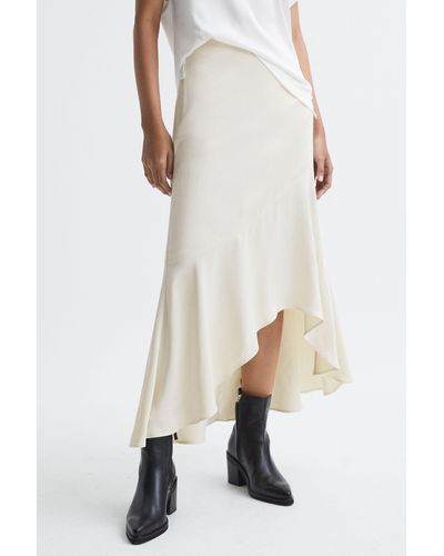 Reiss Inga - Ivory Satin High Rise Midi Skirt - White