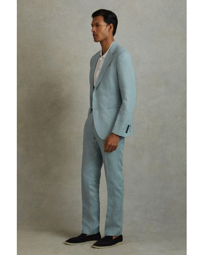 Reiss Kin - Aqua Blue Slim Fit Linen Adjuster Pants, 38